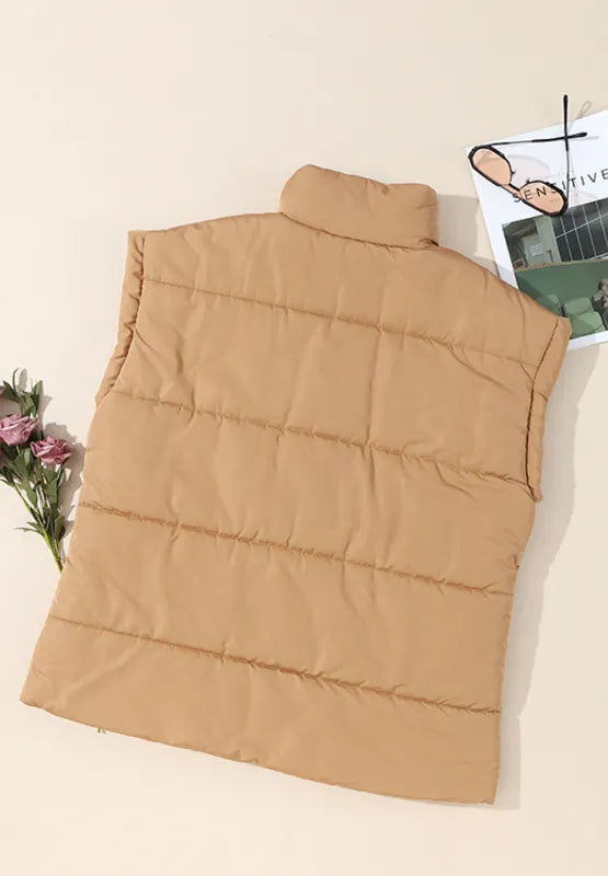 Zip Up Vest Coat with Pockets in Tan, view 8