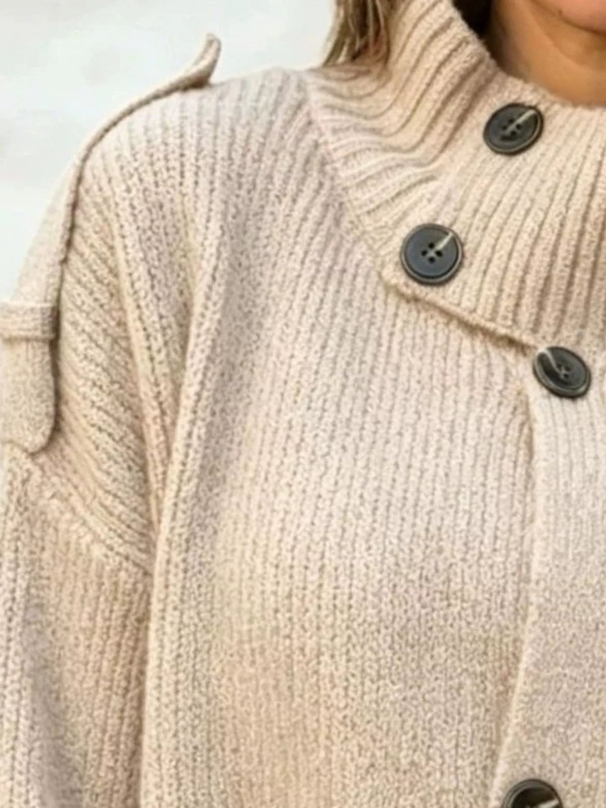 Full Size Button-Up Mock Neck Cardigan Plus Size - Lilixa.store