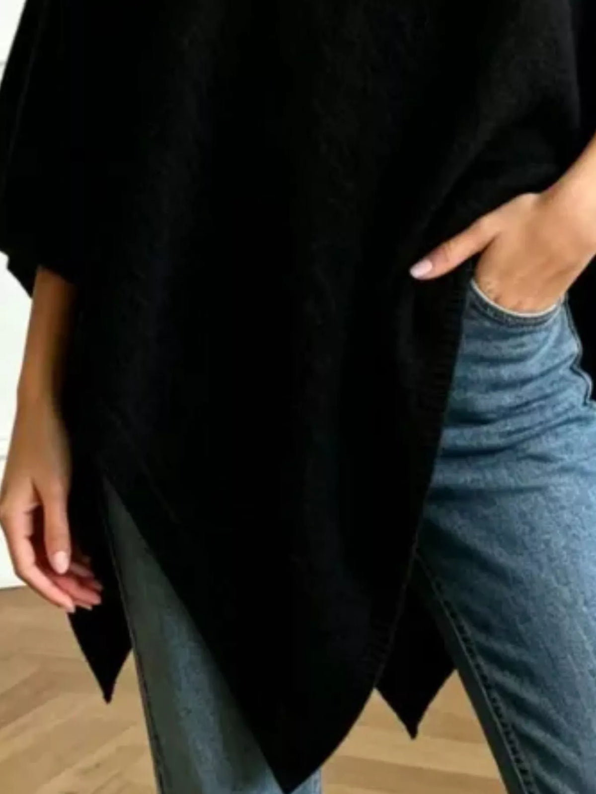 Asymmetrical Hem Knit Poncho - Lilixa.store