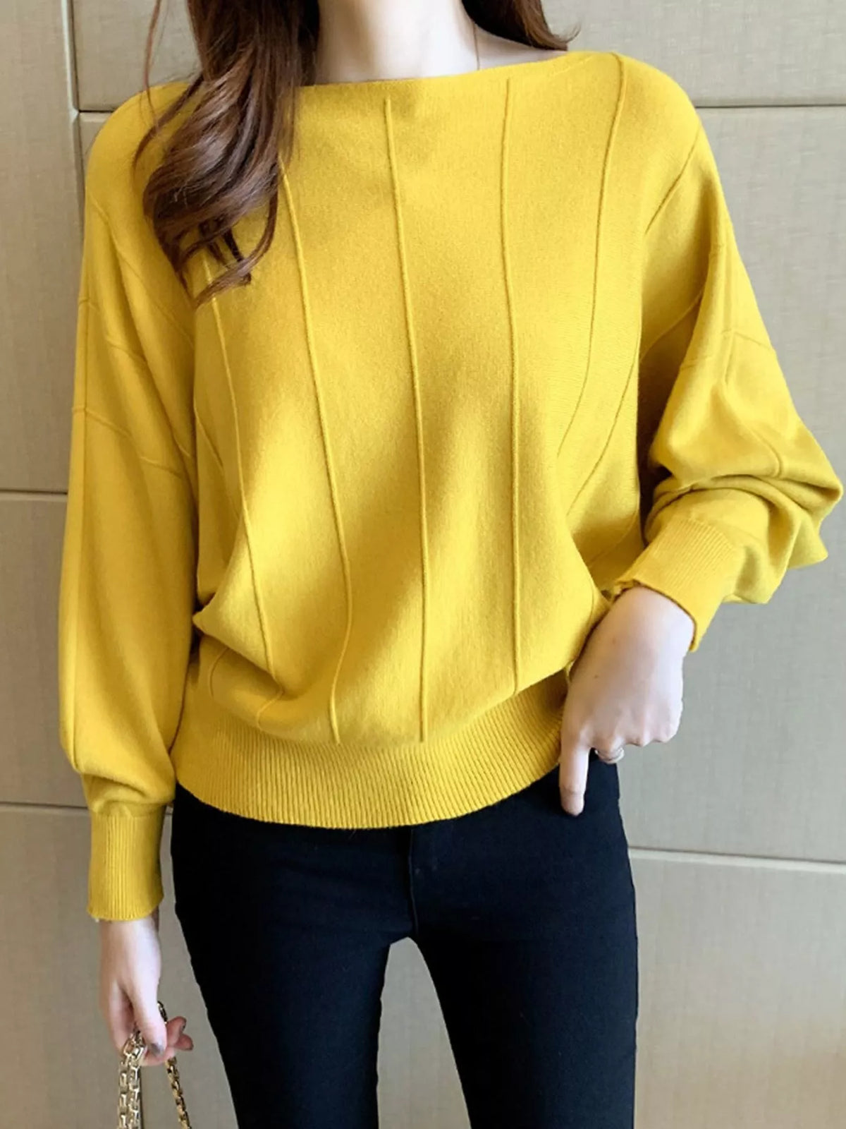 Ribbed Hem Batwing Sleeve Knit Top - Lilixa.store