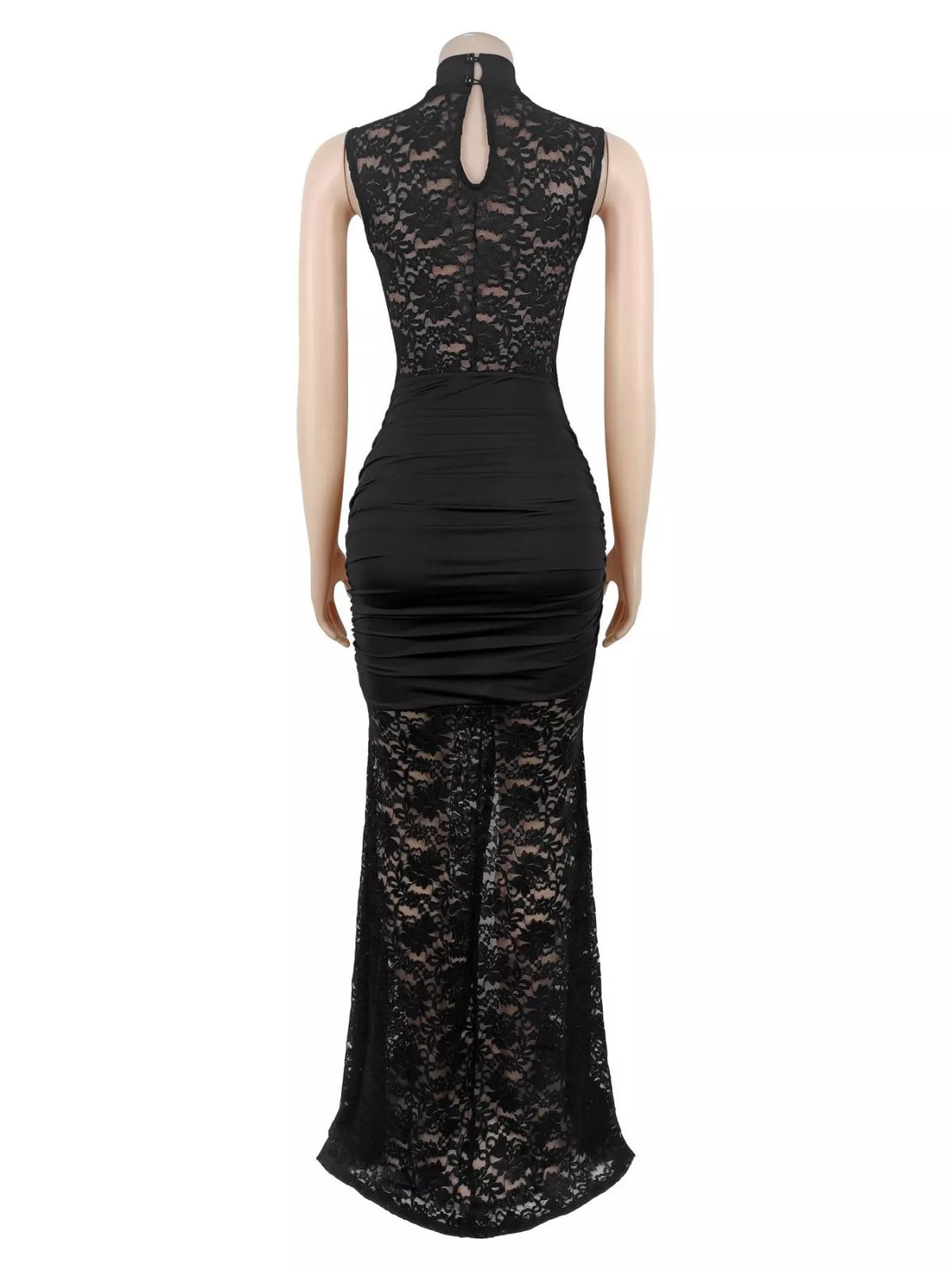 Lace Keyhole High-Slit Maxi Dress, view 4