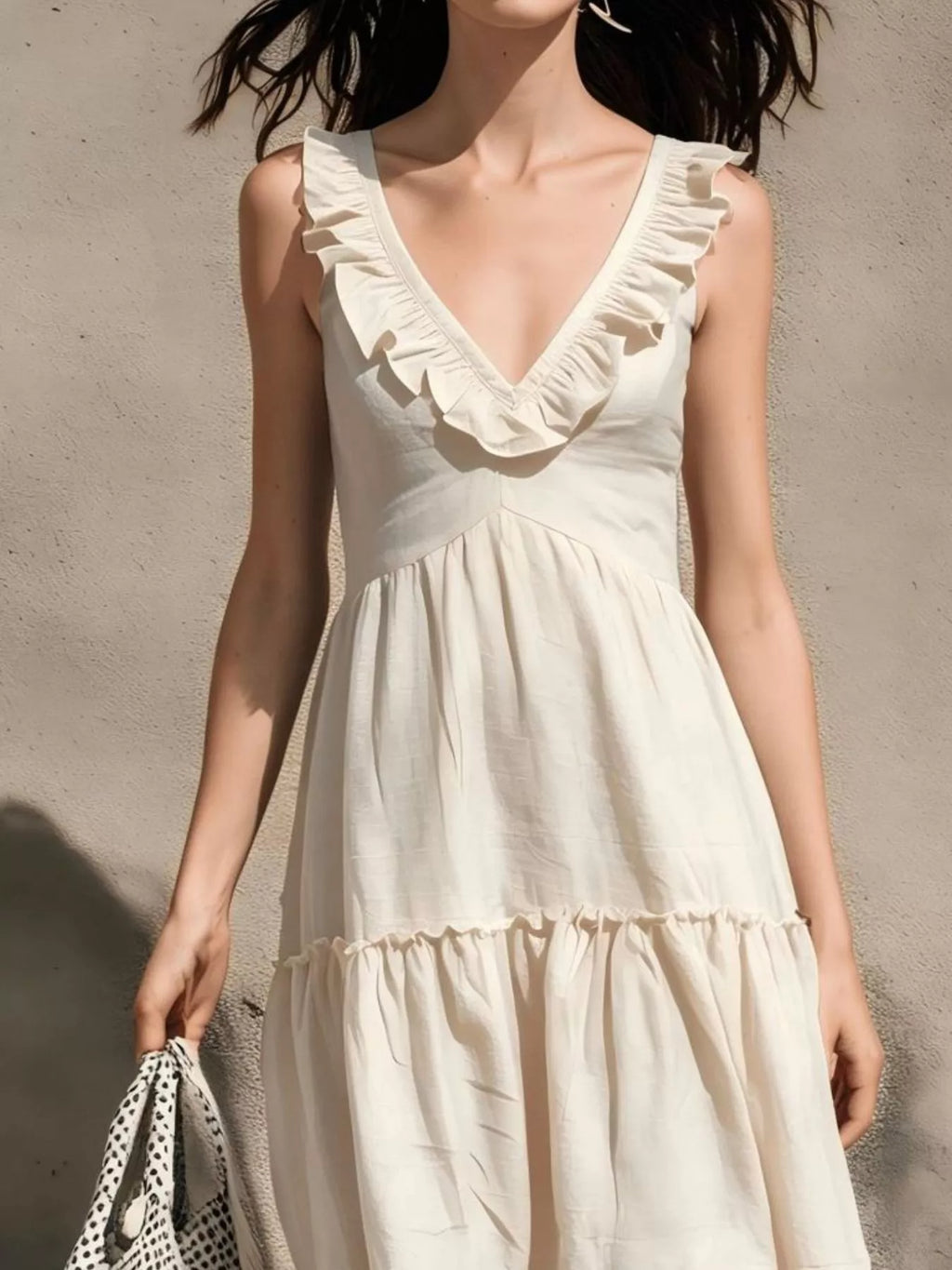 Full Size Ruffled V-Neck Tiered Midi Dress Plus Size - Lilixa.store