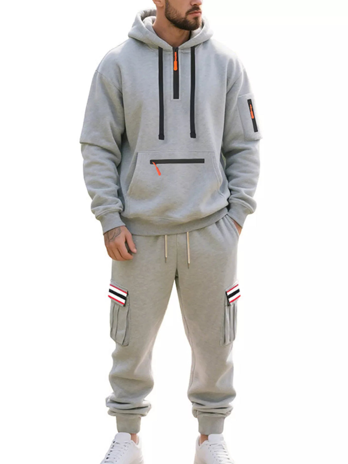 Men's Full Size Casual Half-Zip Hoodie and Cargo Pants Set Plus Size - Lilixa.store
