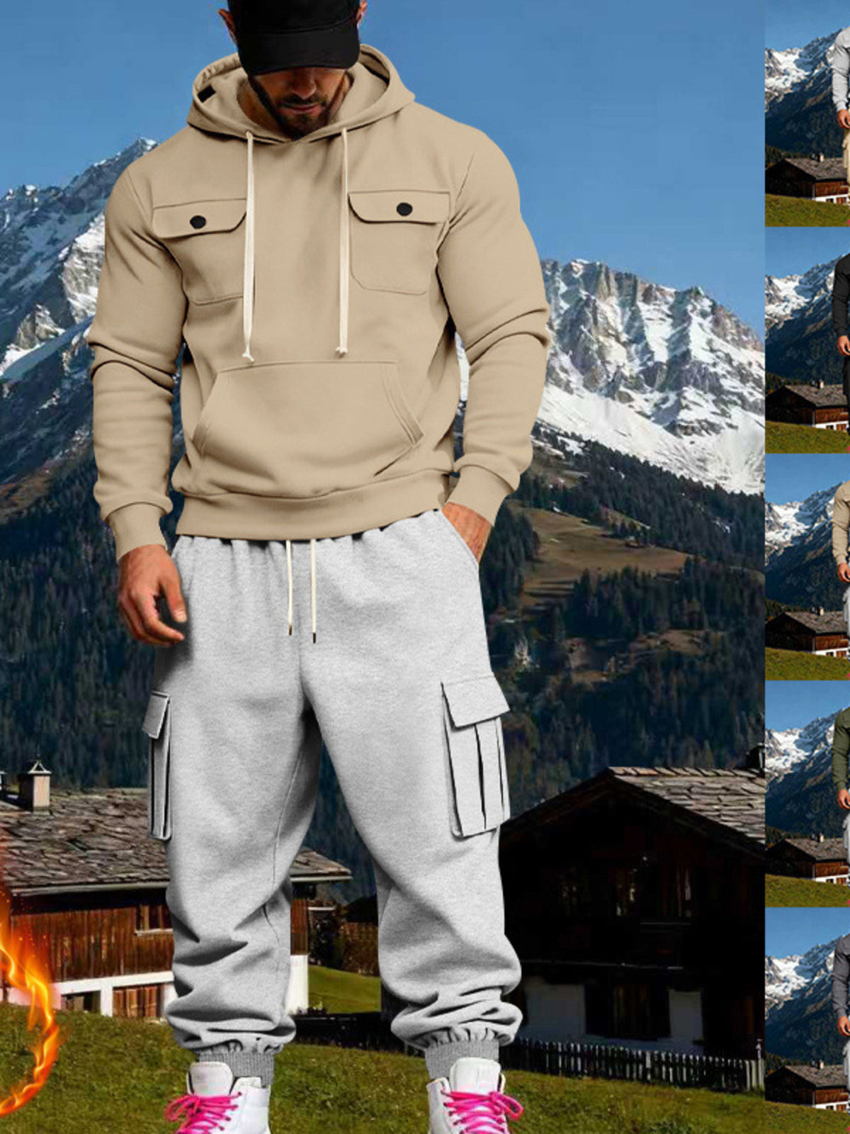 Men's Full Size Kangaroo Pocket Hoodie and Sweatpants Two-Piece Set Plus Size