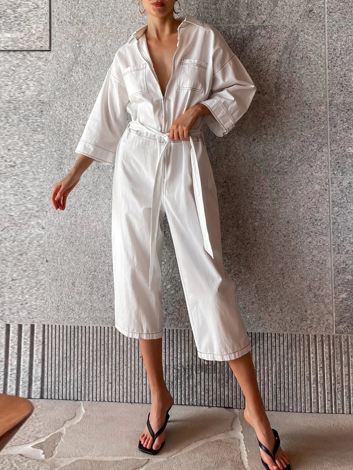 Tie Waist Wide Leg Jumpsuit - Lilixa.store
