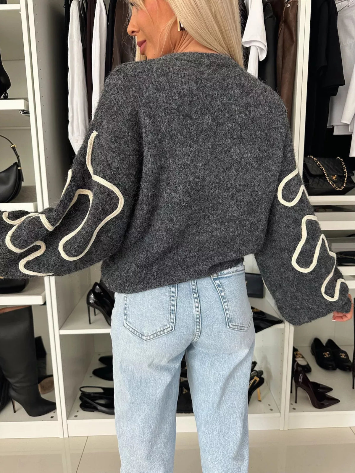 Abstract Pattern Oversized Round Neck Sweater, view 8