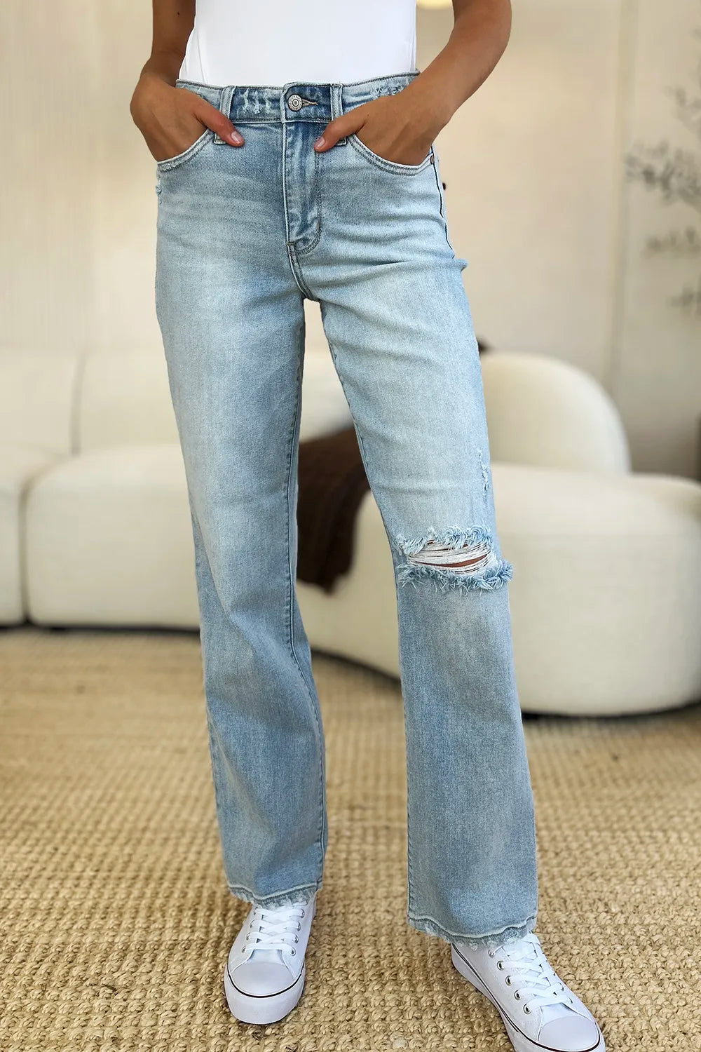 Judy Blue Full Size High Waist Distressed Straight Jeans - Lilixa.store