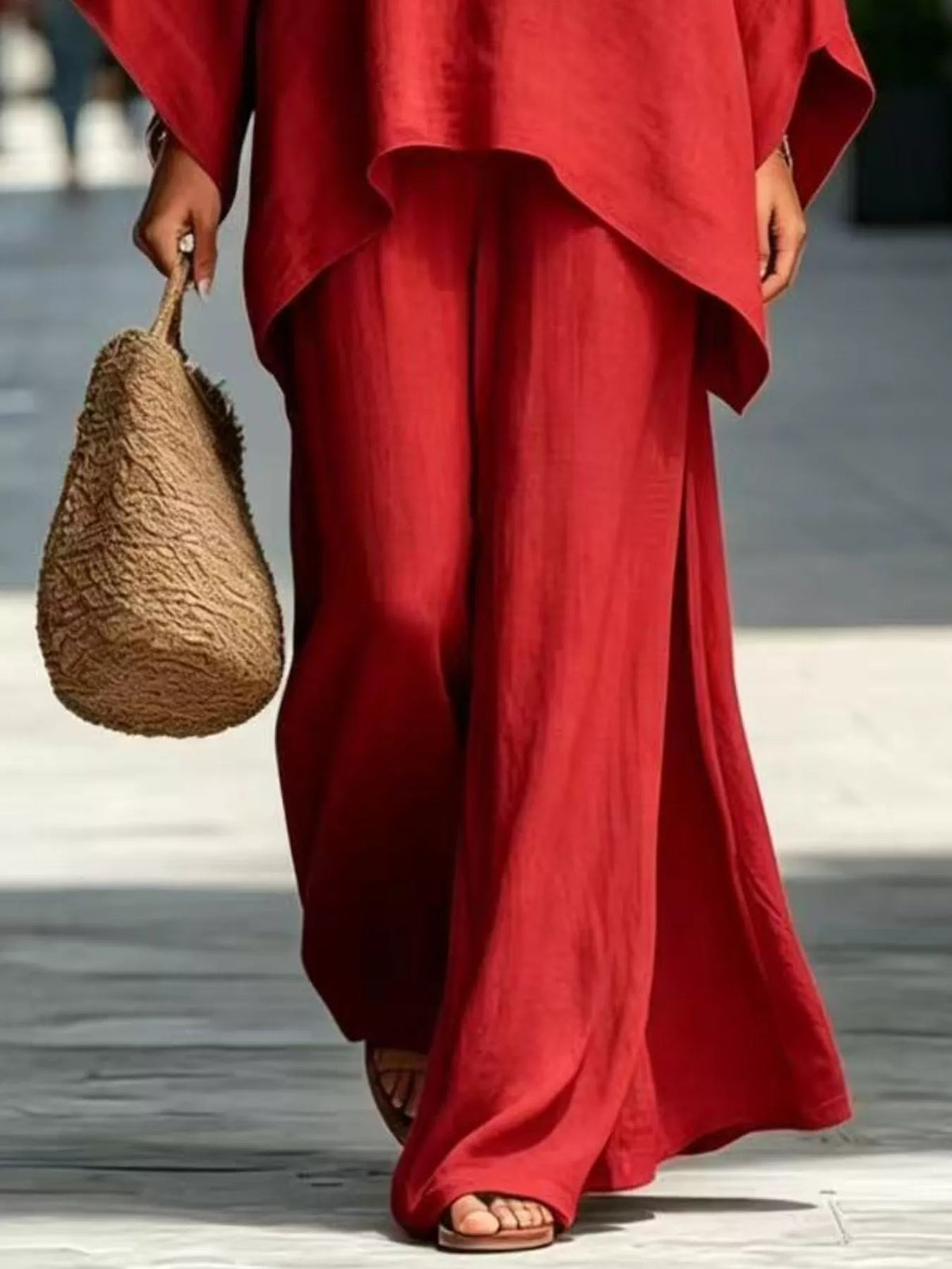 Full Size Batwing Sleeve Top and Wide-Leg Pants Set Plus Size, view 10