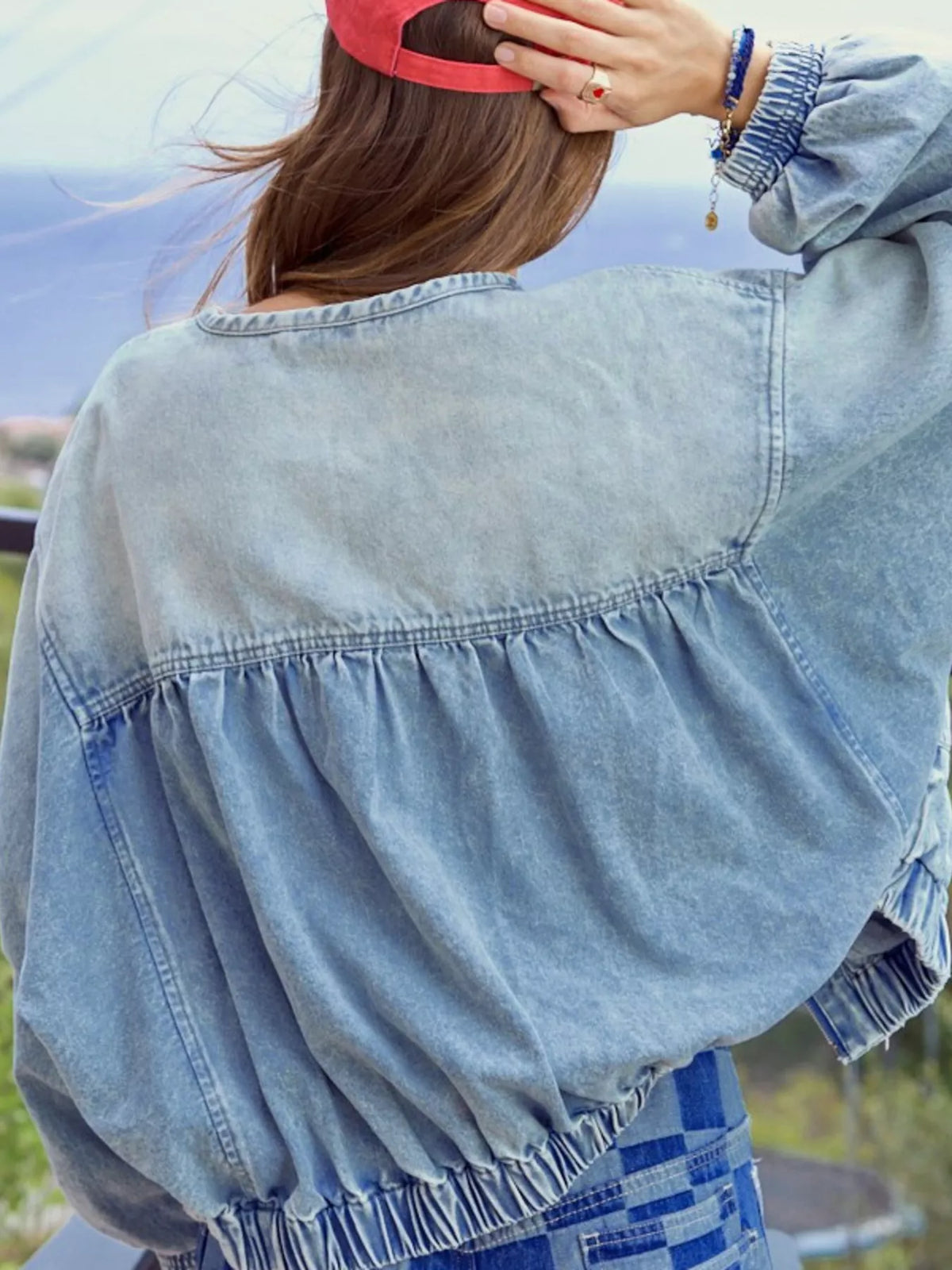 Washed Zip Up Denim Jacket, view 2