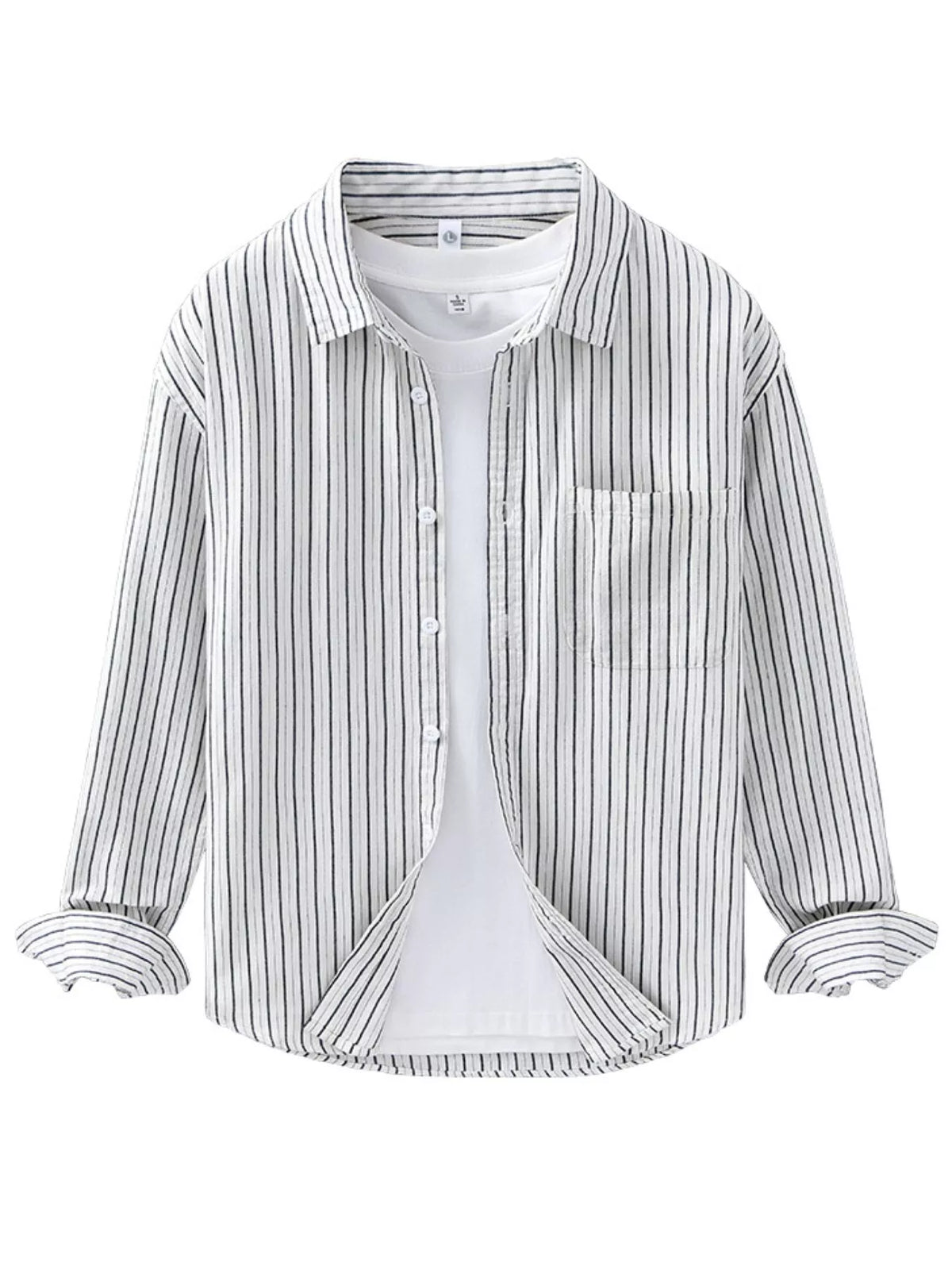 Men's Plus Size Casual Striped Long-Sleeve Button-Down Shirt - Lilixa.store