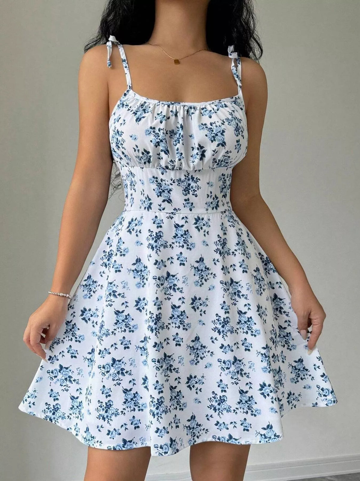 Floral Print Spaghetti Strap A-Line Mini Dress - Lilixa.store