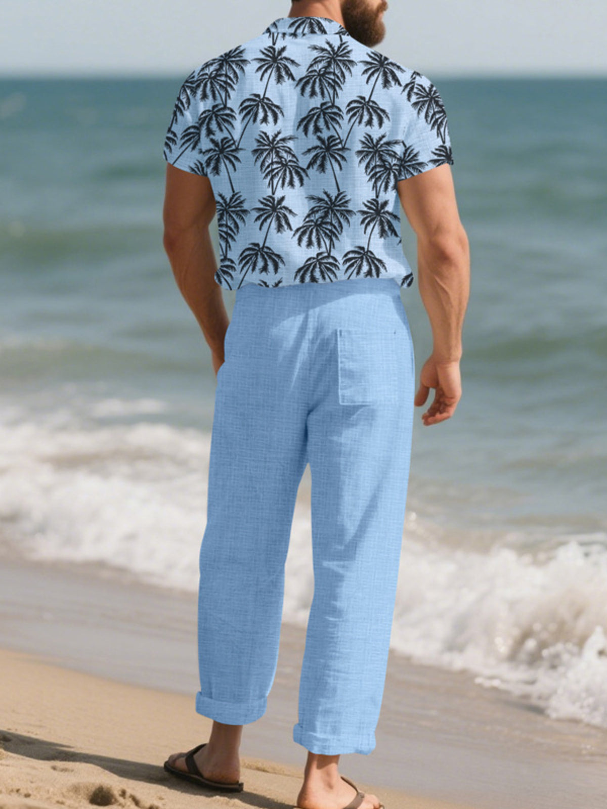 Men's Full Size Tropical Palm Print Button Up Shirt and Pants Set Plus Size - Lilixa.store