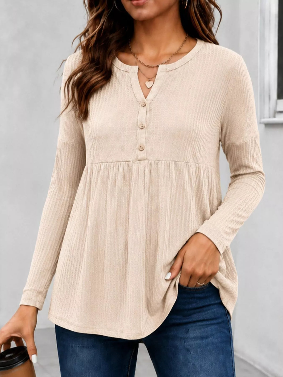 Textured Long Sleeve Peplum Top
