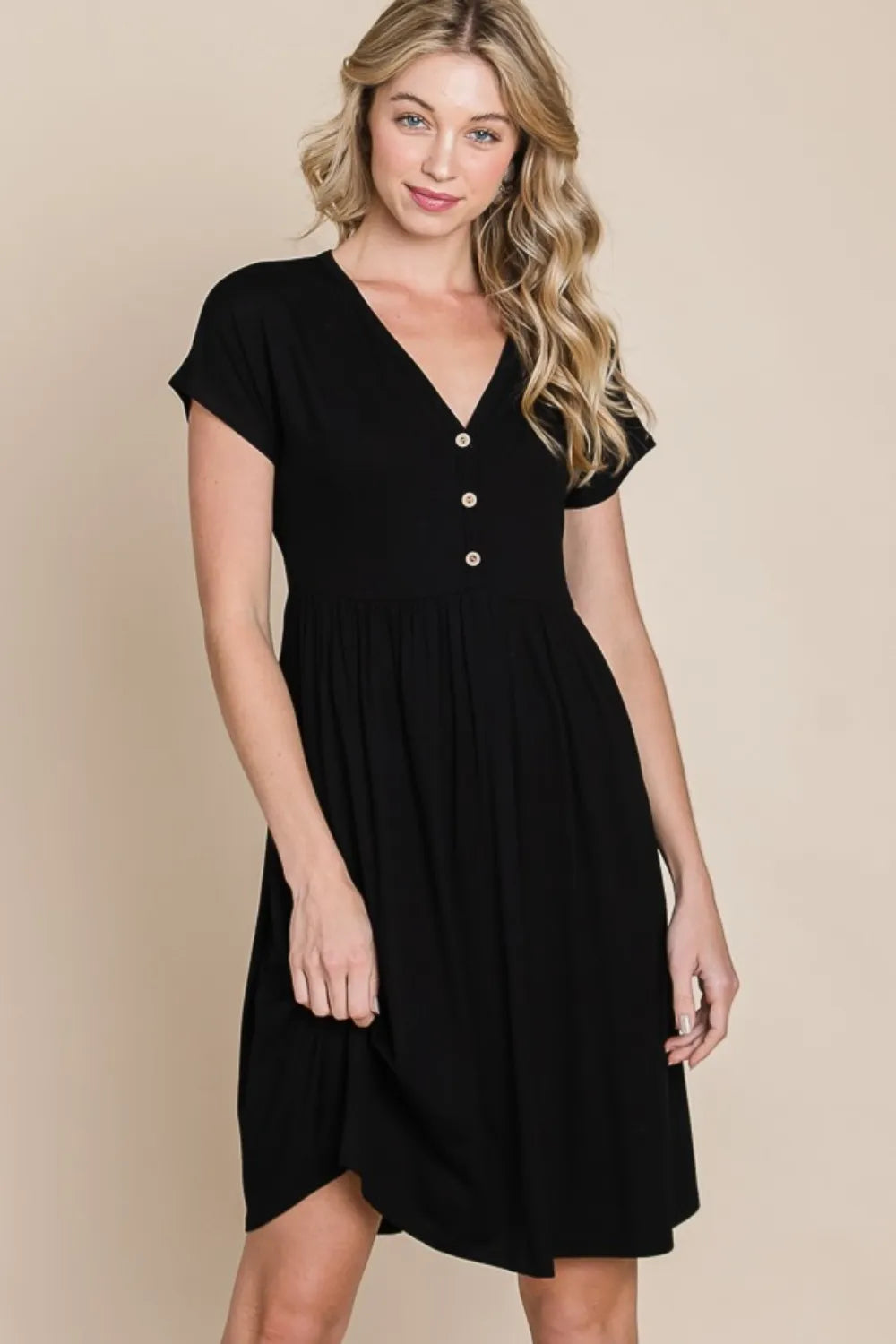 BOMBOM V-Neck Short Sleeve Dress - Lilixa.store