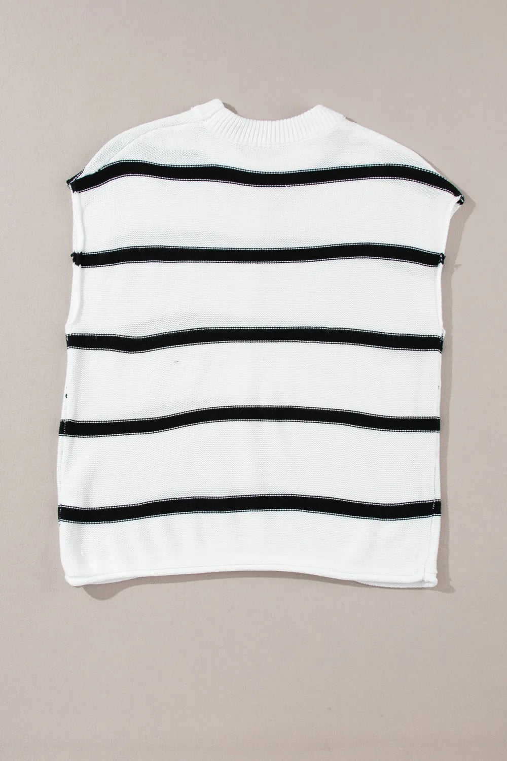 Striped Round Neck Cap Sleeve Sweater in White, view 4