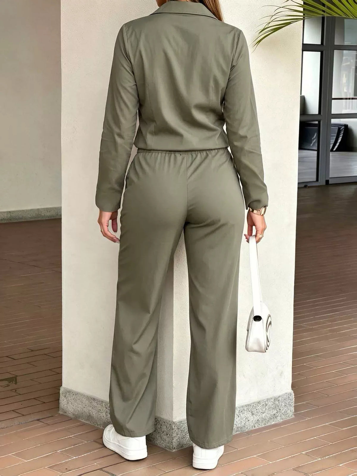 Button Front Jumpsuit with Drawstring Waist
