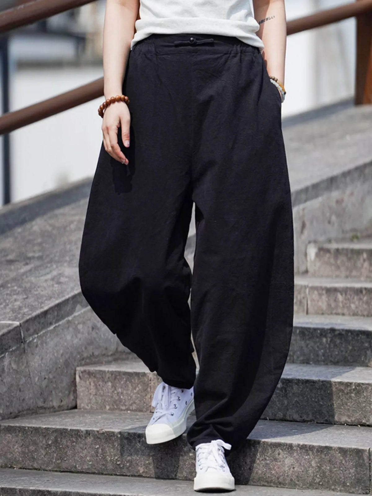 Men's Plus Size Wide Leg Pants in Black, view 3