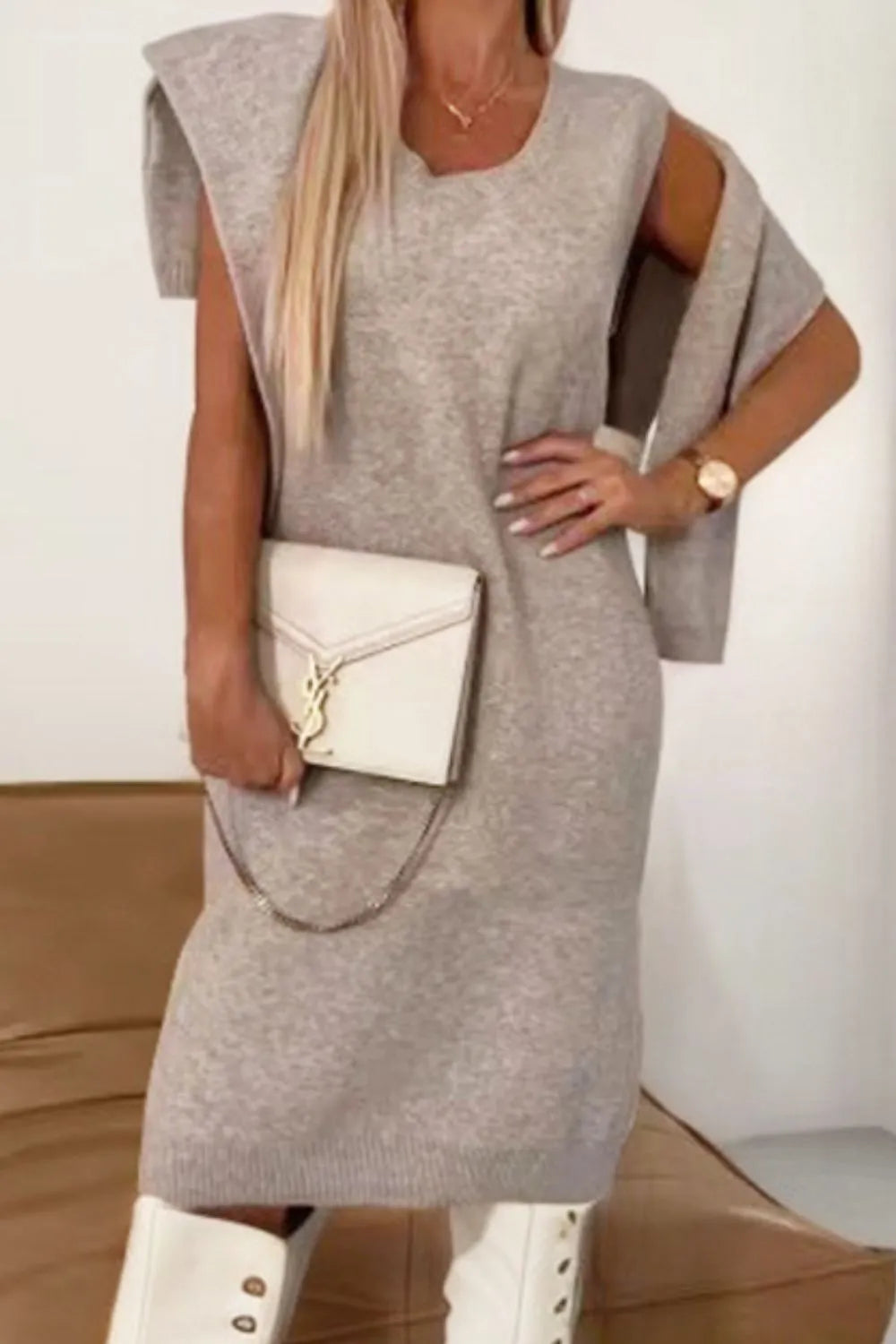 Turtleneck Dropped Shoulder Sweater and Dress Sweater Set, view 2