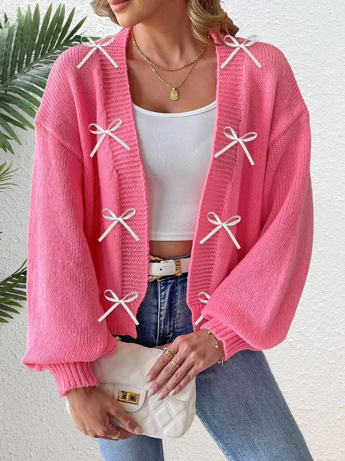 Bow-Tie Open Front Knit Cardigan - Lilixa.store