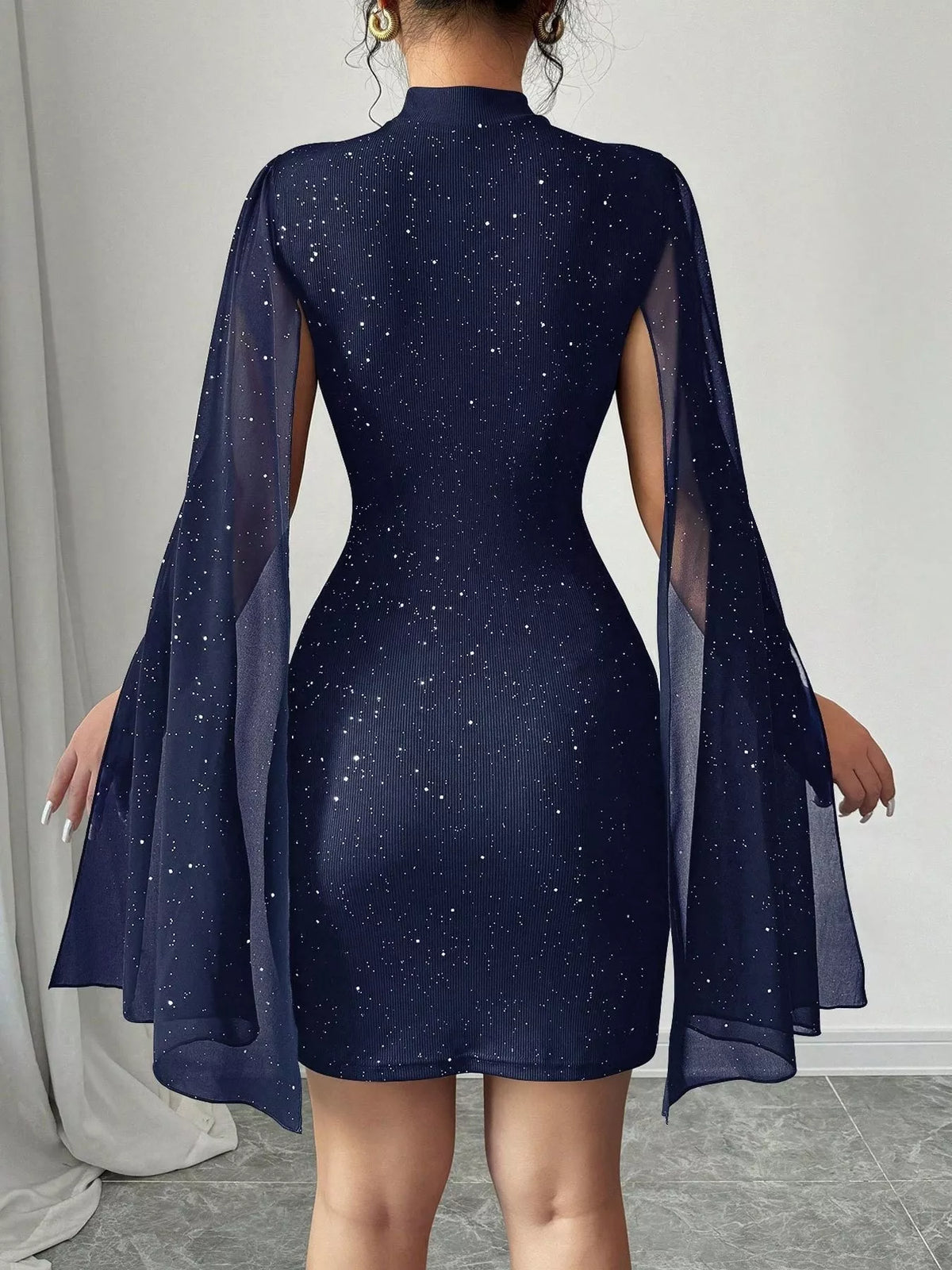 Cutout Bodycon Mini Dress with Cape Sleeves - Lilixa.store