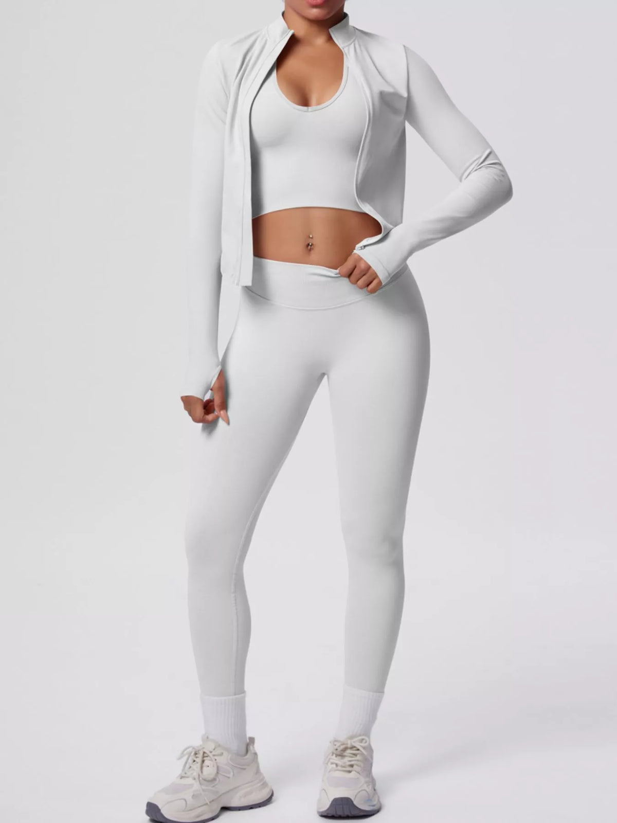 Tank & Zip-Up Jacket and Leggings Three-Piece Active Set - Lilixa.store