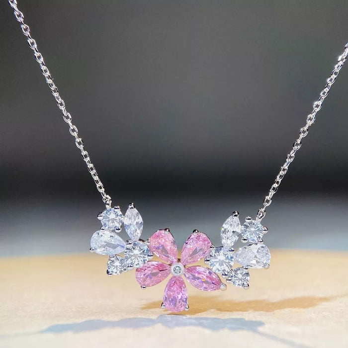 925 Sterling Silver Zircon Flower Necklace - Lilixa.store
