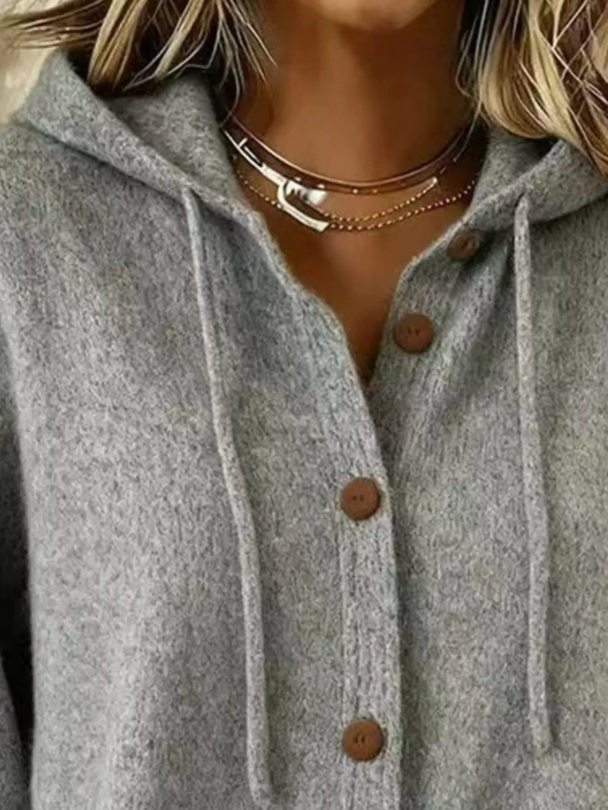 Full Size Hooded Button-Down Knit Cardigan Plus Size - Lilixa.store