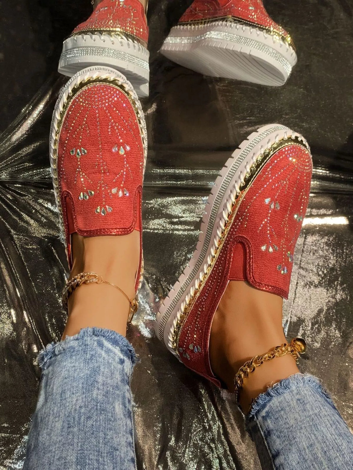 Rhinestone Embellished Platform Loafers, view 5