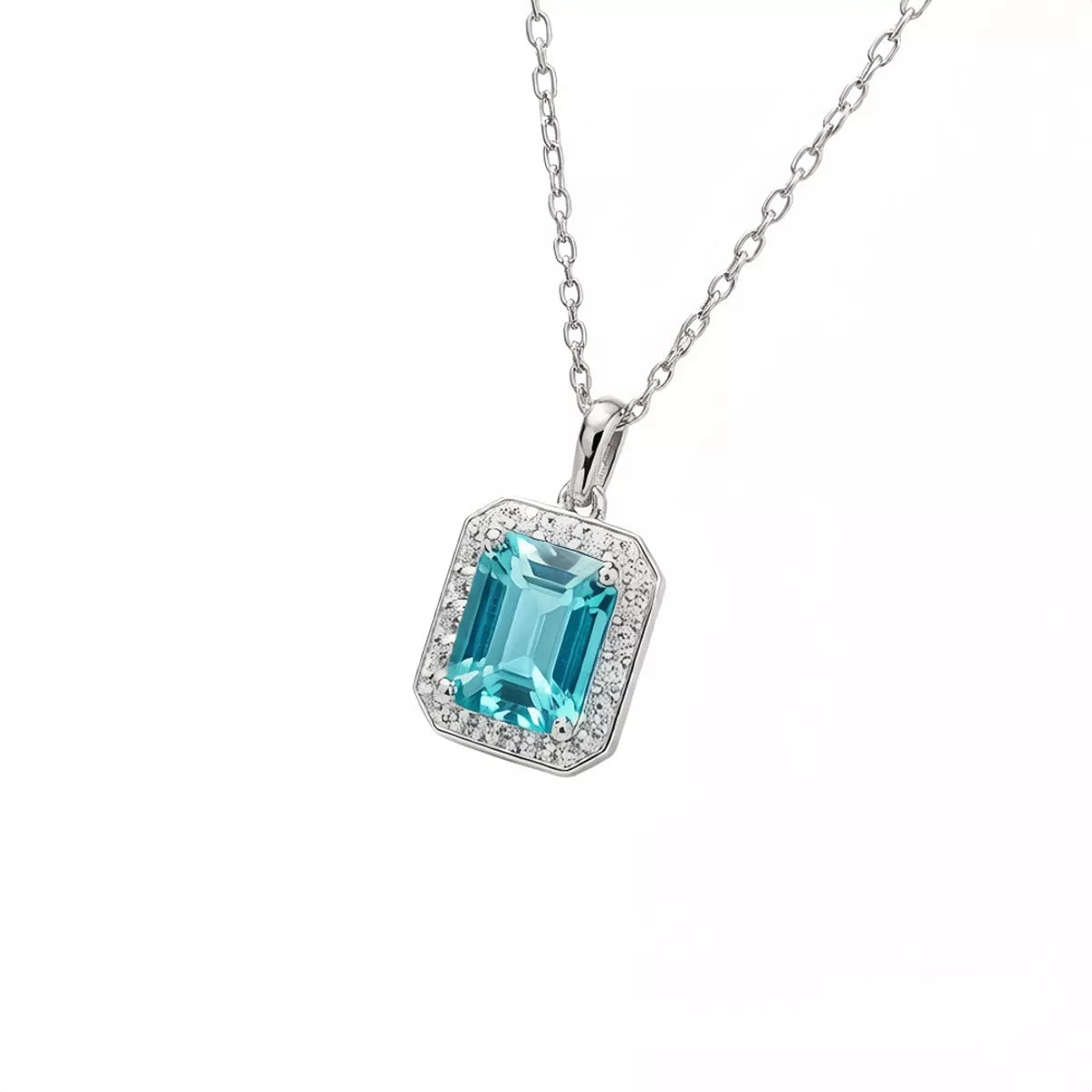 925 Sterling Silver Zircon Geometric Pendant Necklace, view 4