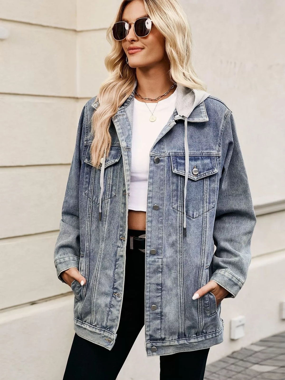 Button Up Long Sleeve Denim Jacket, view 13