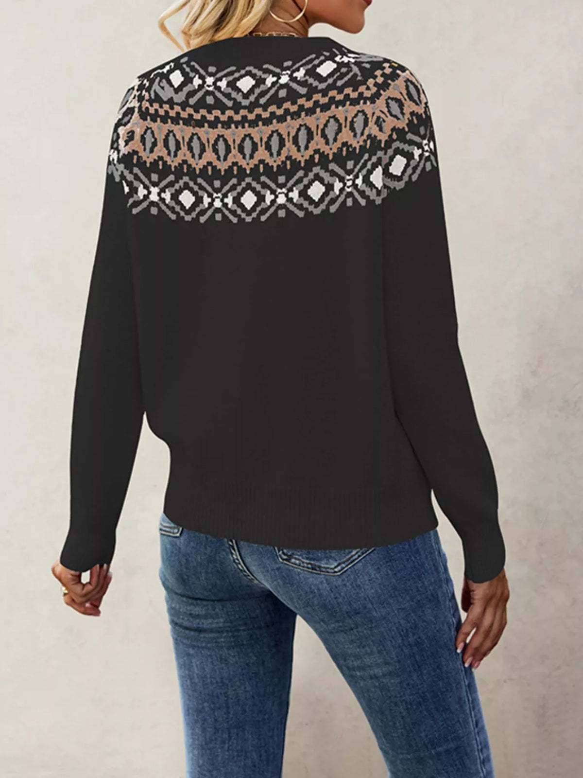 Fair Isle Pattern Crew Neck Sweater