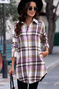 Plaid Button-Up Longline Shirt Jacket - Lilixa.store