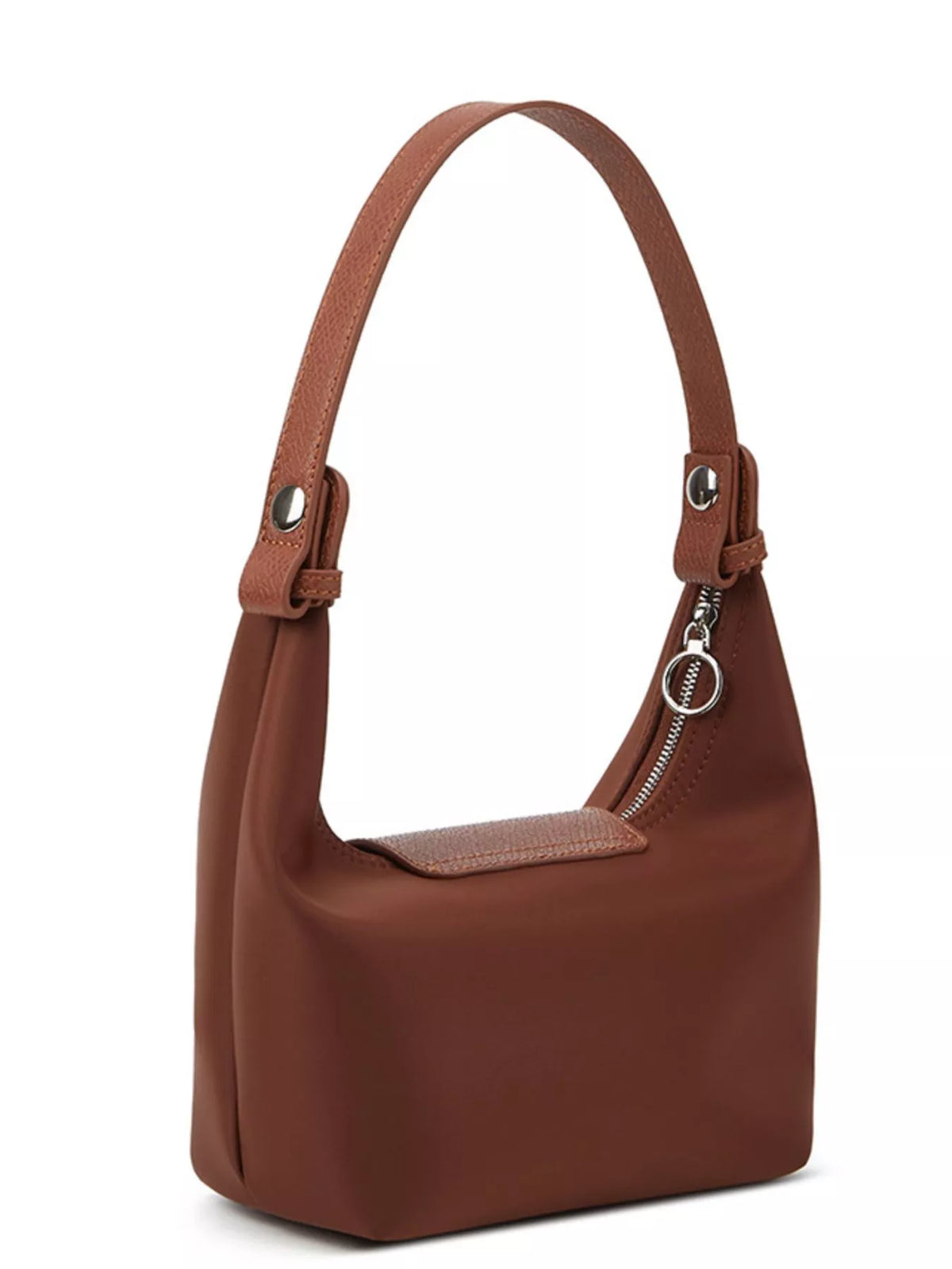 Minimalist Leather-Trimmed Shoulder Bag in Dark Brown, view 8