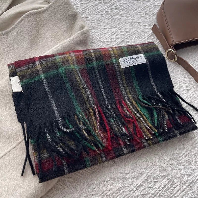 Wool Plaid Tassel Scarf - Lilixa.store