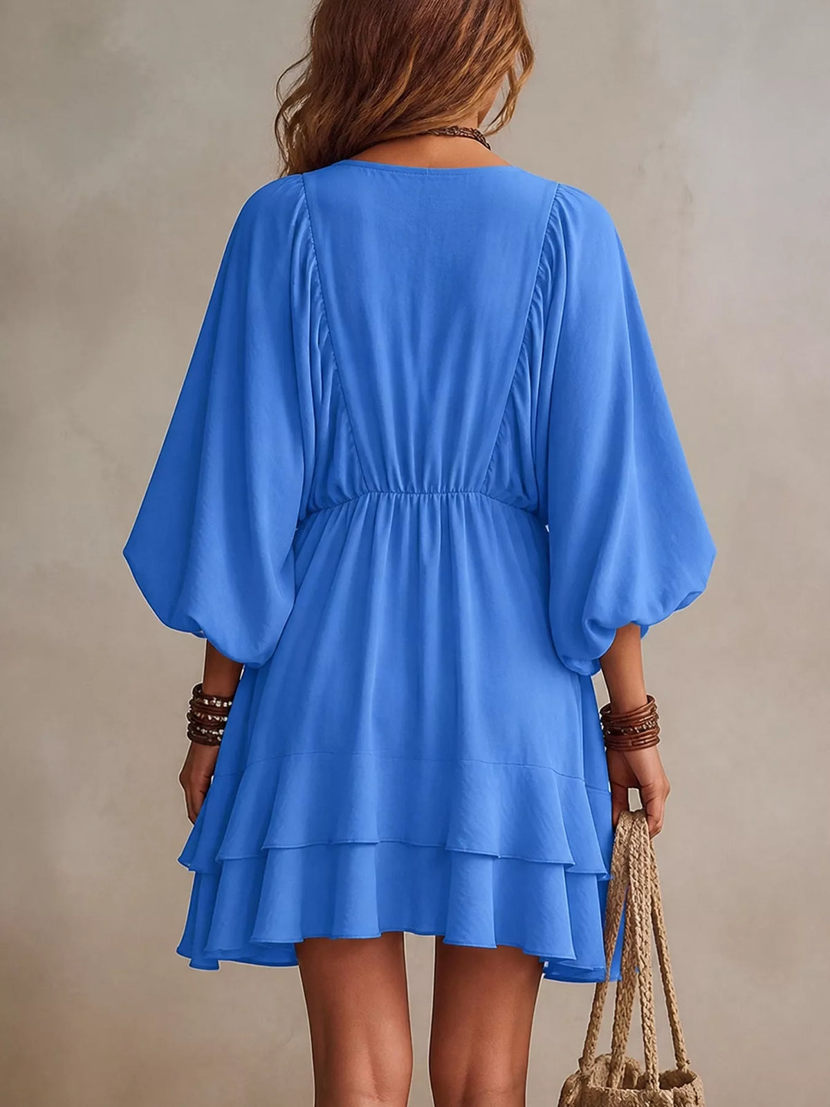 Ruffled Balloon Sleeve Mini Dress - Lilixa.store