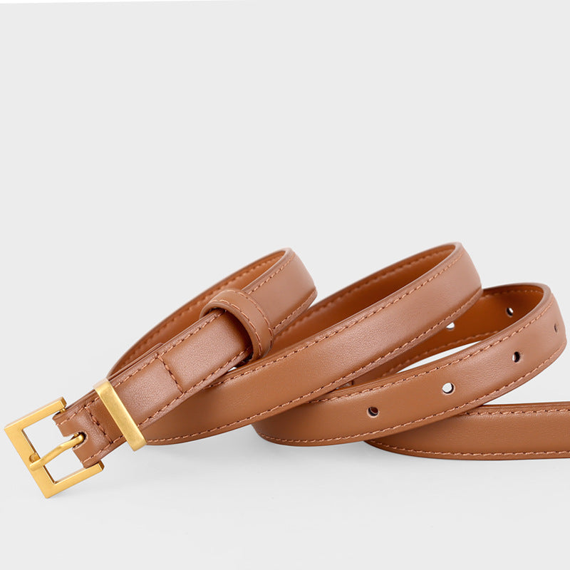 Leather Skinny Belt with Golden Buckle - Lilixa.store