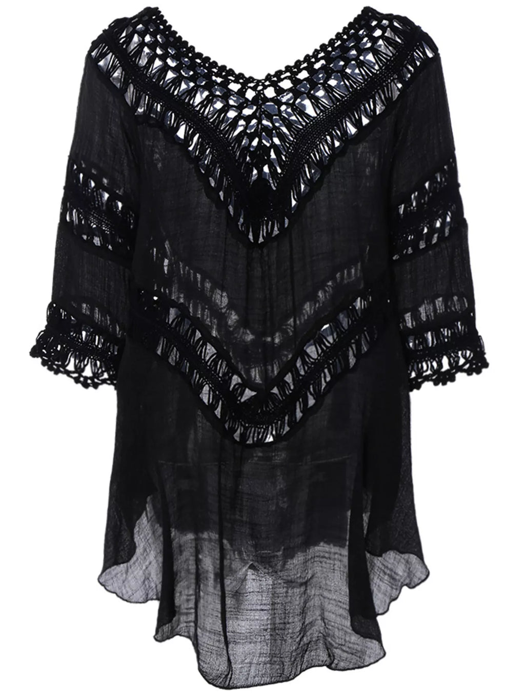 Crochet Trimmed Flowy Cover Up Dress - Lilixa.store