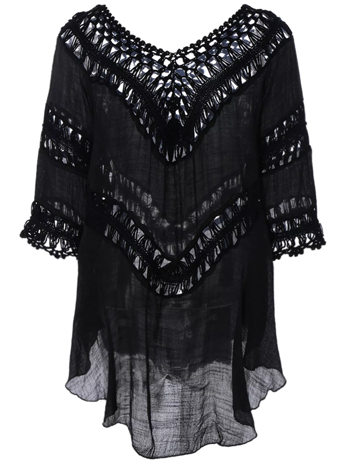Crochet Trimmed Flowy Cover Up Dress - Lilixa.store
