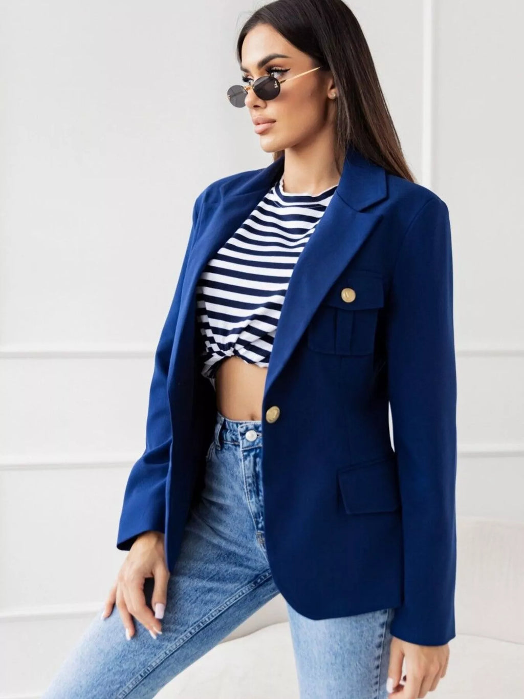 Lapel Collar One Button Blazer - Lilixa.store