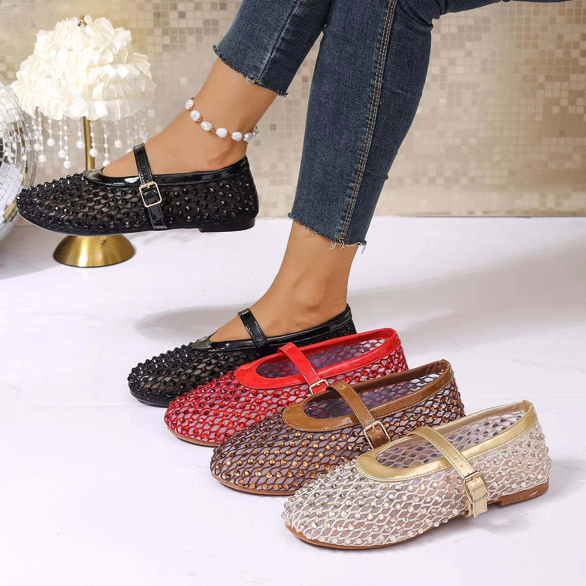 Sparkling Mesh Mary Jane Sneakers - Lilixa.store