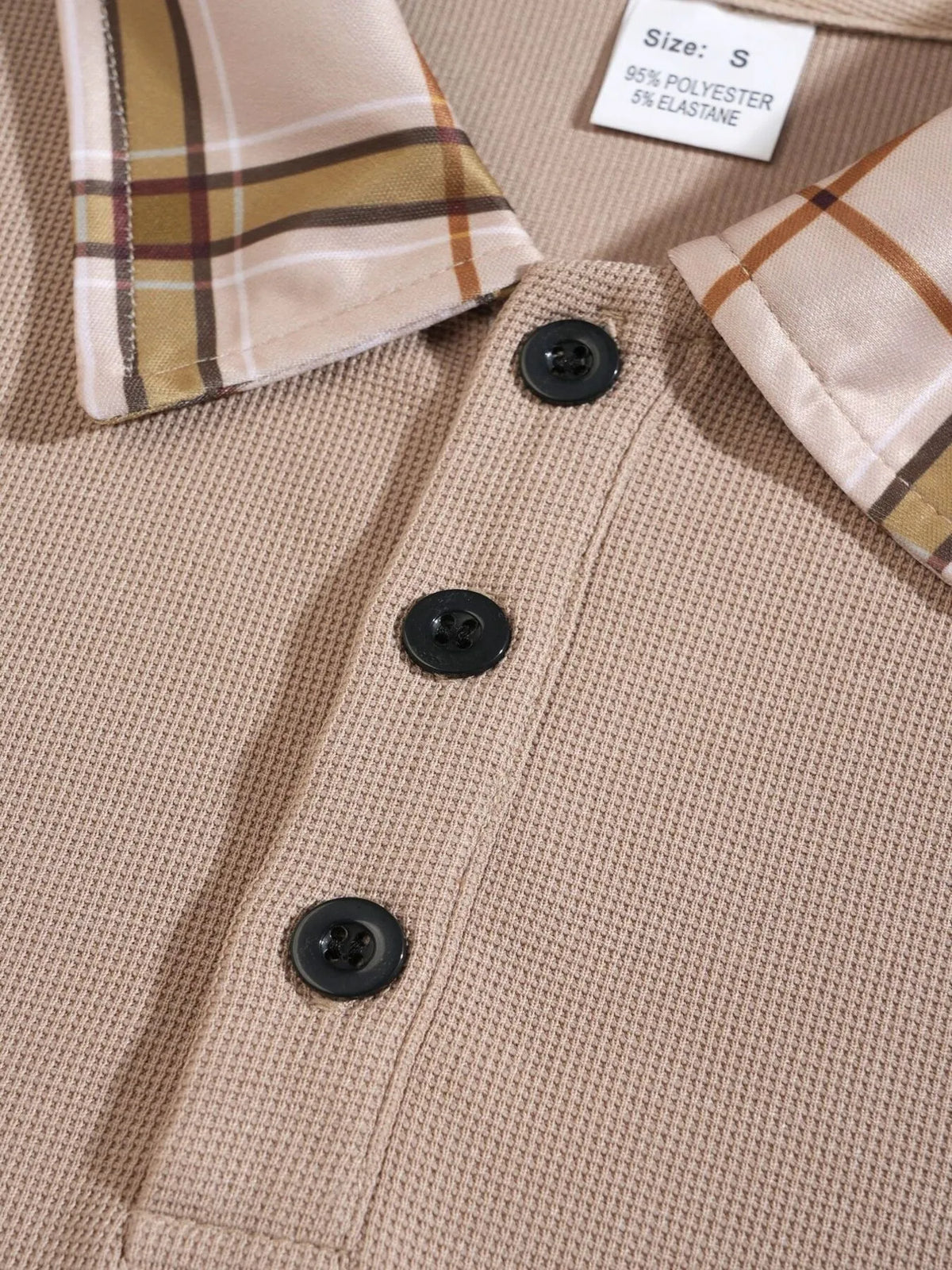 Men's Full Size Classic Plaid Collar Polo and Shorts Set Plus Size, view 2