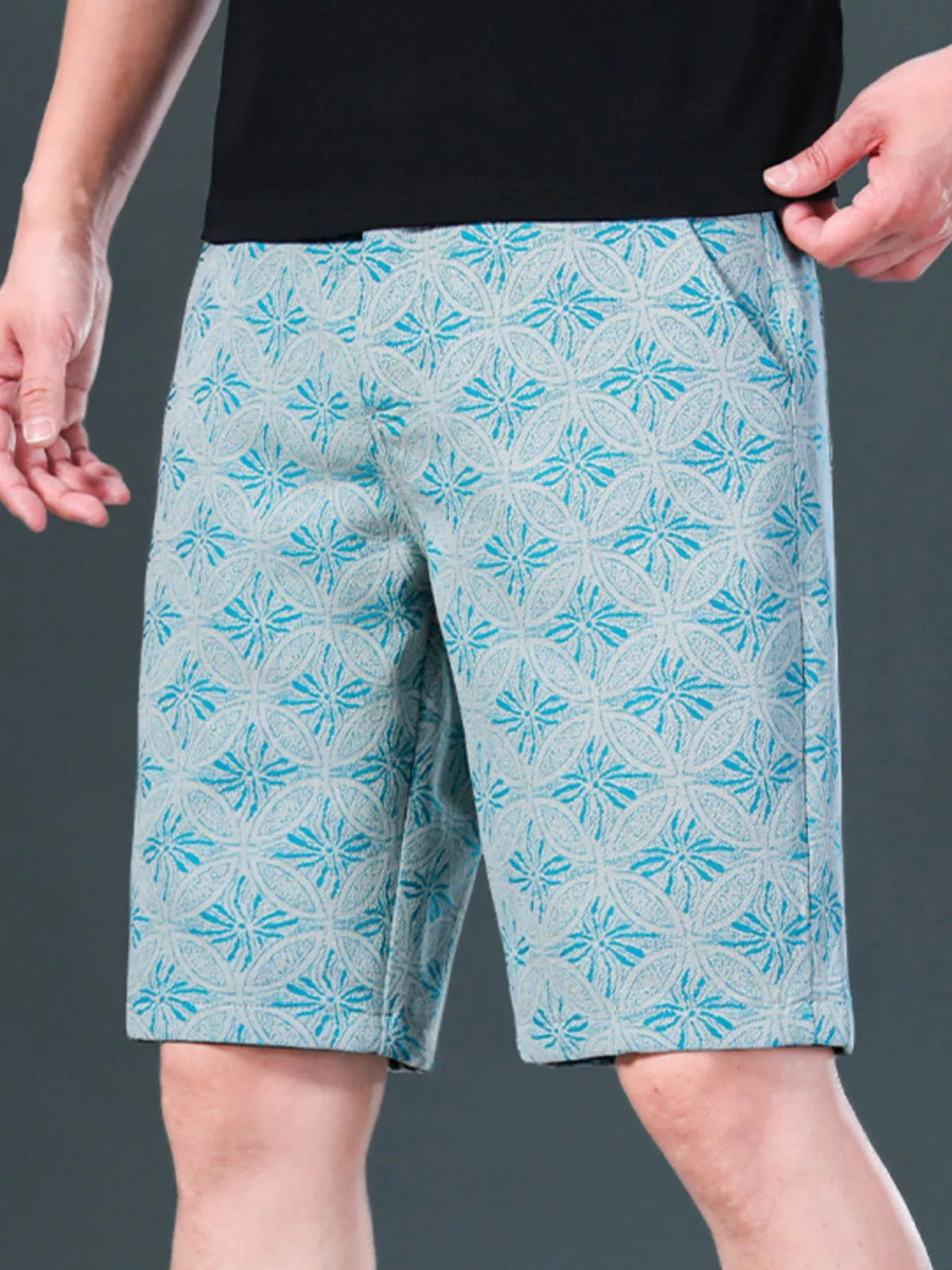 Men's Printed Loose Fit Shorts in Air Force Blue, view 4