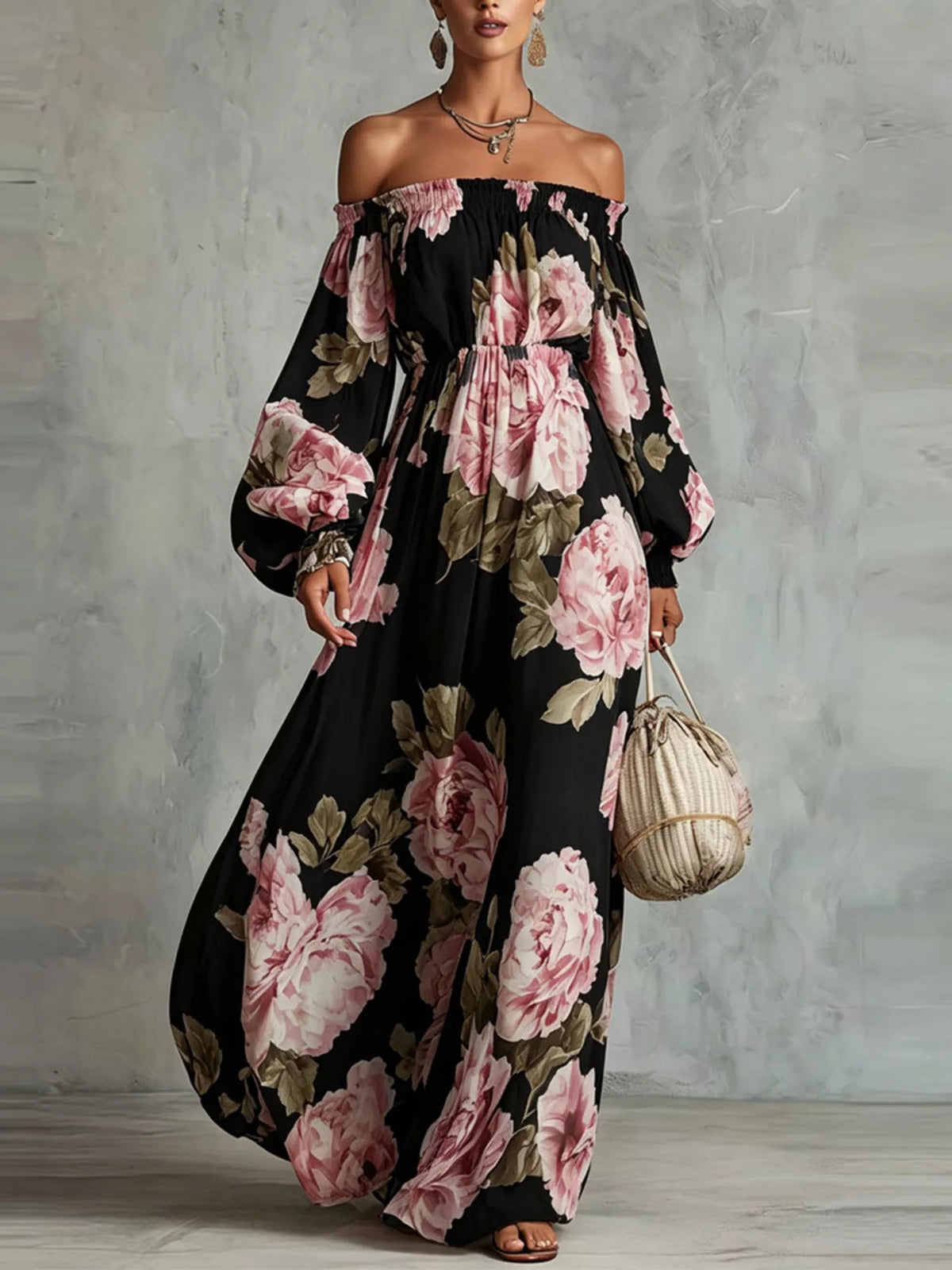 Floral Off Shoulder Maxi Dress - Lilixa.store