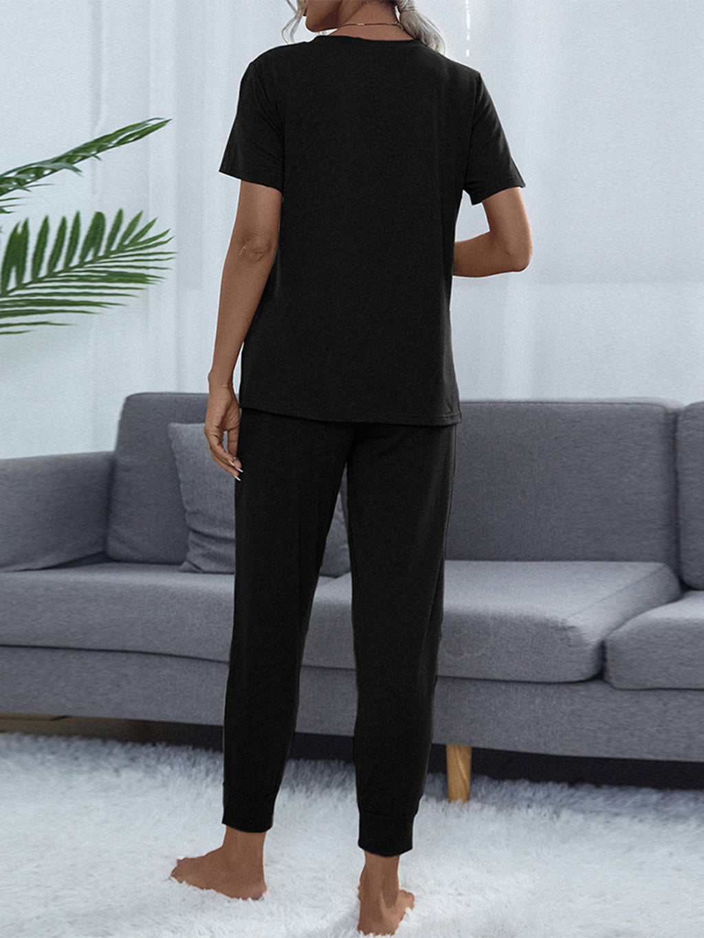 Shiny Round Neck Short Sleeve Top and Pants Set - Lilixa.store