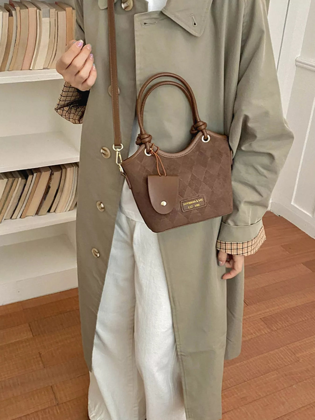 Argyle Pattern Crossbody Bag in Brown, view 8
