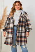 Honey Plus Size Plaid Drop Shoulder Hooded Coat - Lilixa.store