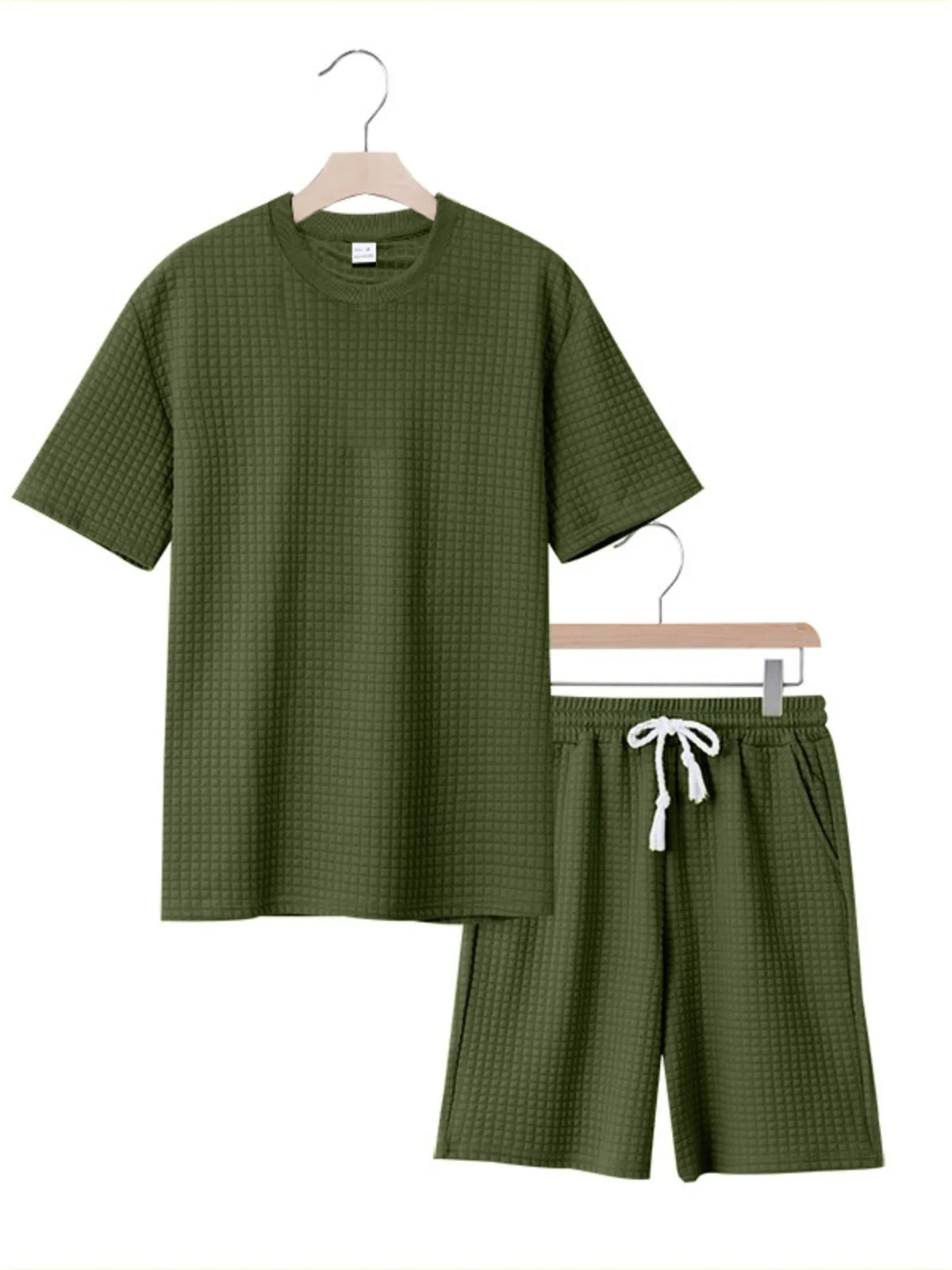 Men's Full Size Textured Round Neck Top and Shorts Set Plus SIze, view 2