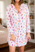 Printed Collared Neck Long Sleeve Lounge Dress - Lilixa.store