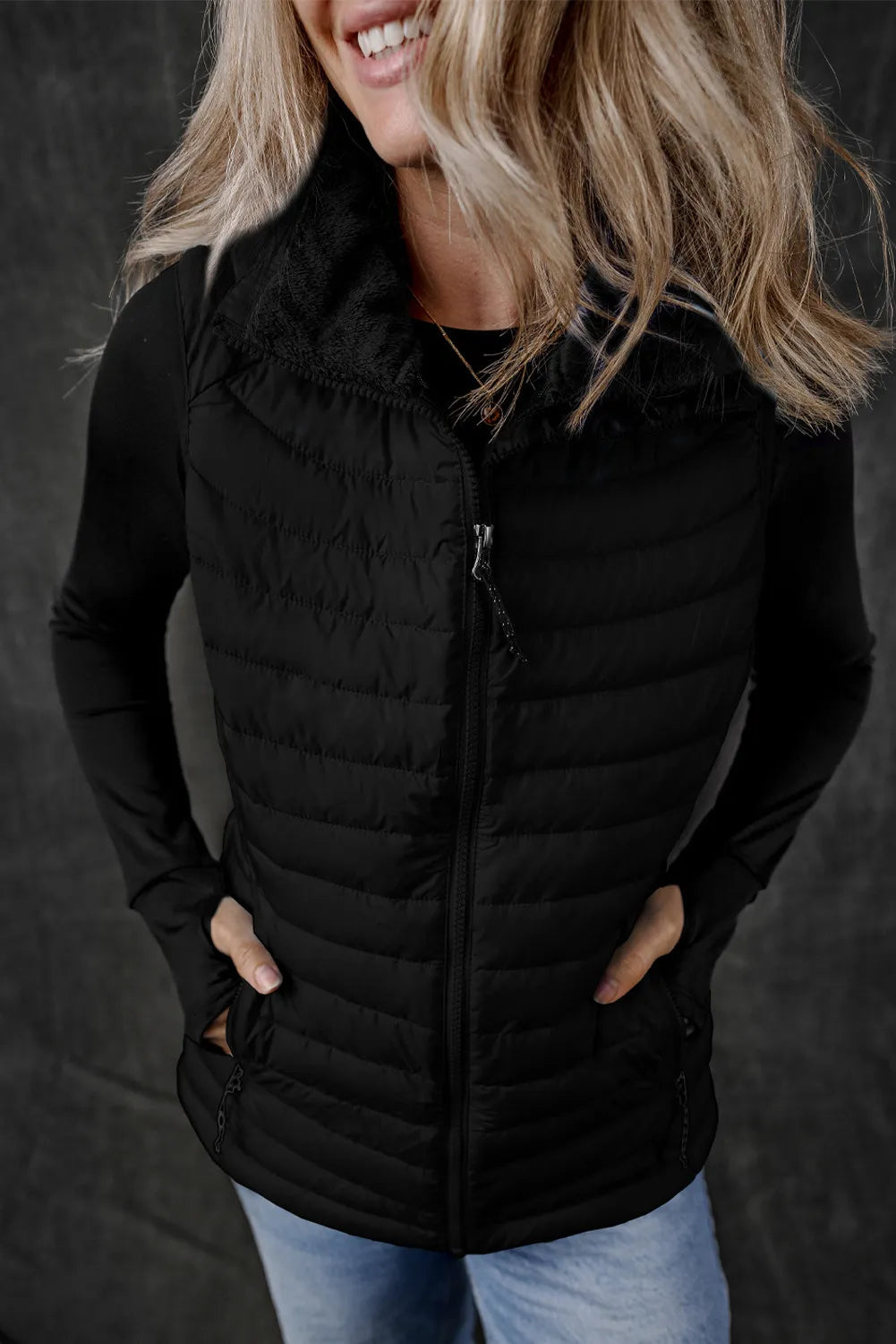 Pocketed Zip Up Vest Coat, view 5