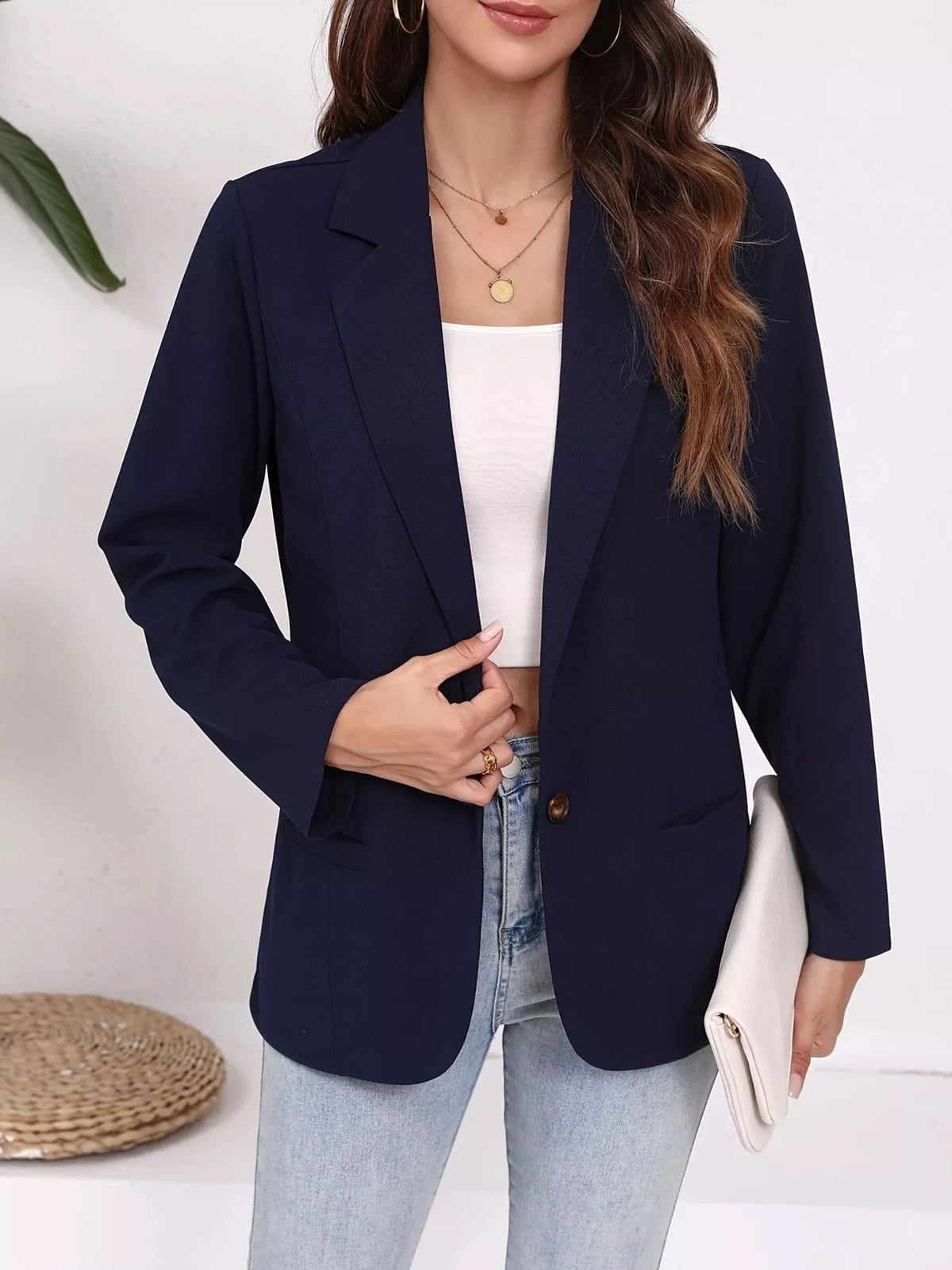 Plus Size Lapel Collar Single-Button Blazer - Lilixa.store
